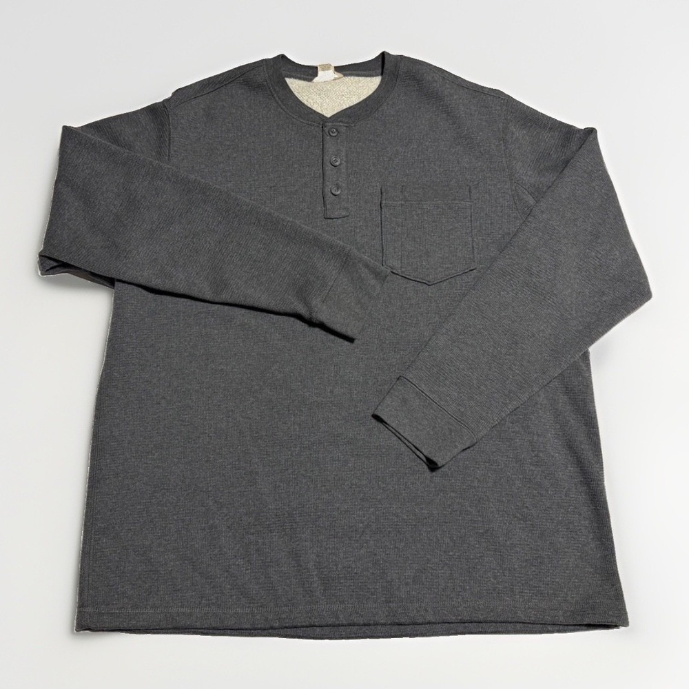 Duluth Trading Burly Thermal Sherpa Lined Henley Mens 2XL Gray